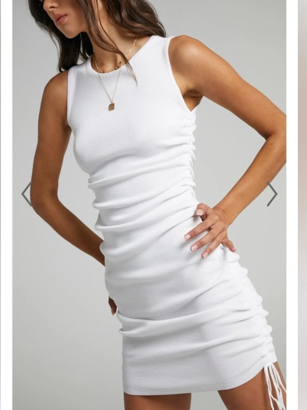 LIONESS Military Minds Mini Dress White Fitted Cinch Tie Dress - Picture 2 of 12